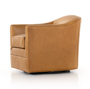 Quentin 27" Top Grain Leather Swivel Chair - Camel