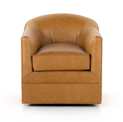 Quentin 27" Top Grain Leather Swivel Chair - Camel