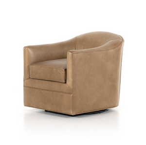 Quentin 27" Top Grain Leather Swivel Chair - Taupe