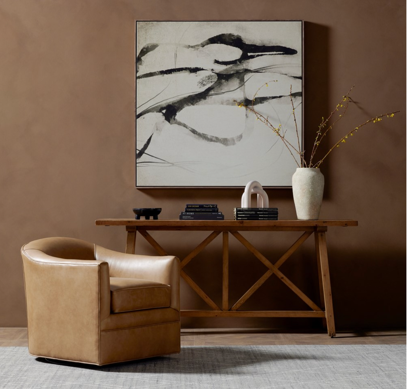 Quentin 27" Top Grain Leather Swivel Chair - Taupe