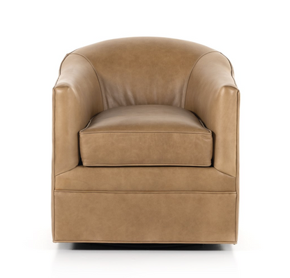 Quentin 27" Top Grain Leather Swivel Chair - Taupe