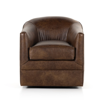Quentin 27" Top Grain Leather Swivel Chair - Arvada Cigar