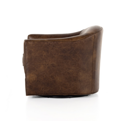 Quentin 27" Top Grain Leather Swivel Chair - Arvada Cigar