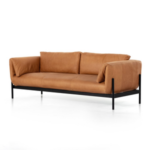 Jerrod 88" Top Grain Leather Sofa - Iron + Camel