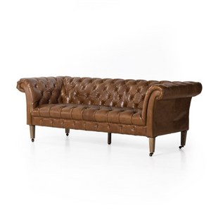 Briscoe 81" Top Grain Leather Tufted Sofa - Vintage Camel