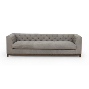 Quinn 98" Top Grain Leather Bench Cushion Sofa - Pewter