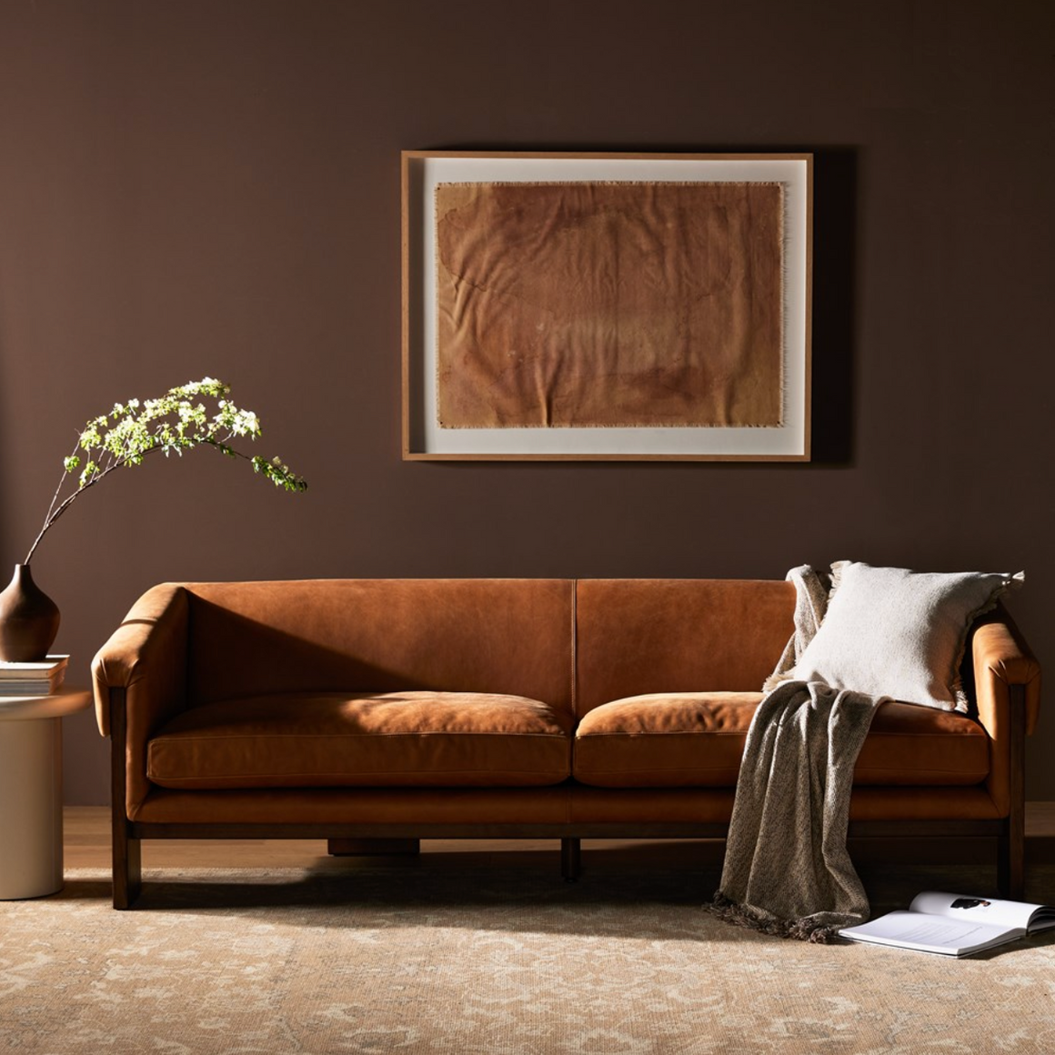 Cade 91" Italian Top Grain Leather 2 Cushion Sofa - Cognac