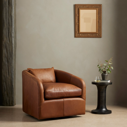 Tapanga 32" Top Grain Leather Swivel Chair - Sienna