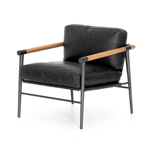 Raymond 28" Top Grain Leather Occasional Chair - Black