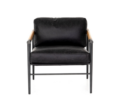 Raymond 28" Top Grain Leather Occasional Chair - Black