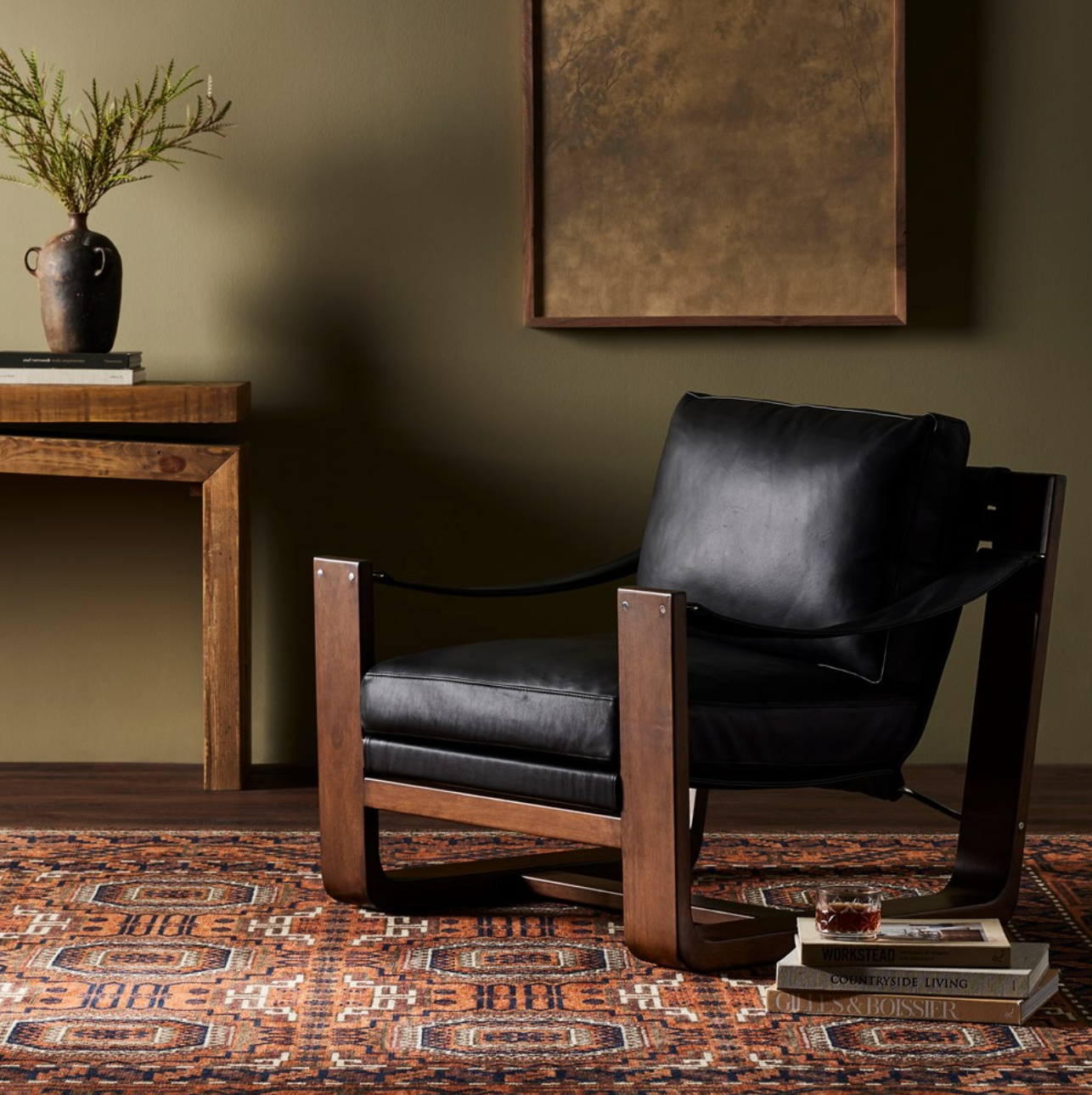 Jordana 33" Top Grain Leather Occasional Chair - Black