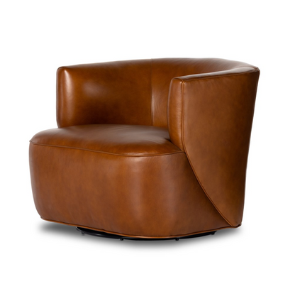 Kaelyn 34" Top Grain Leather Swivel Chair - Cognac