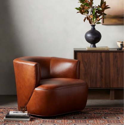 Kaelyn 34" Top Grain Leather Swivel Chair - Cognac