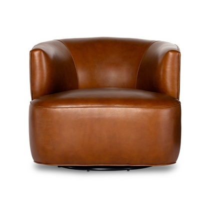 Kaelyn 34" Top Grain Leather Swivel Chair - Cognac