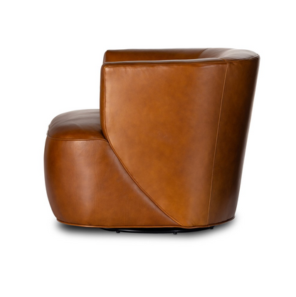 Kaelyn 34" Top Grain Leather Swivel Chair - Cognac
