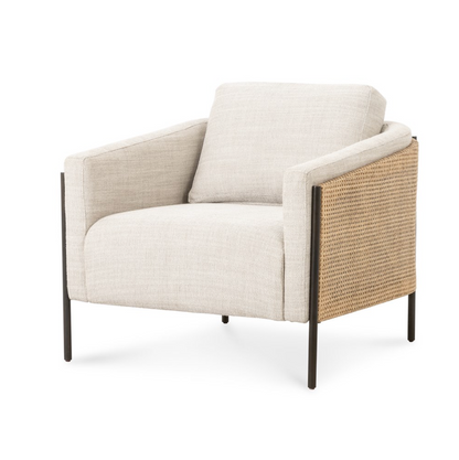 Cassandra 37" Cane Back Occasional Chair - Performance Taupe + Rattan