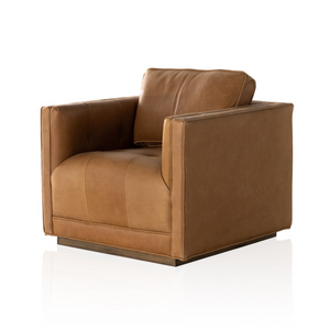 Regina 32" Top Grain Leather Swivel Chair - Cognac
