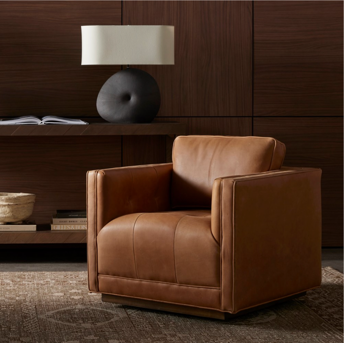 Regina 32" Top Grain Leather Swivel Chair - Cognac