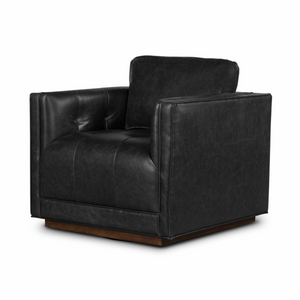 Regina 32" Top Grain Leather Swivel Chair - Black