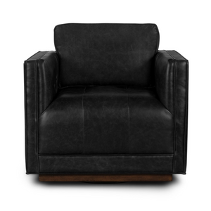 Regina 32" Top Grain Leather Swivel Chair - Black