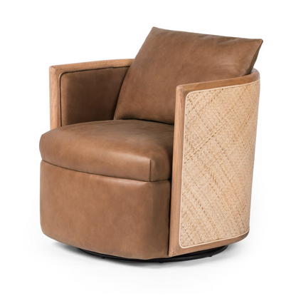 Newberry 28" Top Grain Leather Swivel Chair - Cane + Cognac