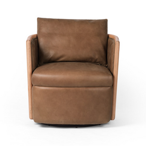 Newberry 28" Top Grain Leather Swivel Chair - Cane + Cognac