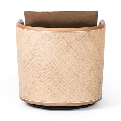 Newberry 28" Top Grain Leather Swivel Chair - Cane + Cognac