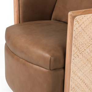 Newberry 28" Top Grain Leather Swivel Chair - Cane + Cognac