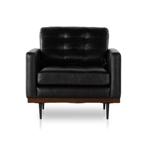 Amanda 32" Tufted Top Grain Leather Occasional Chair - Black