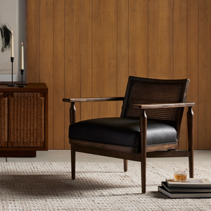 Zayden 30" Top Grain Leather Accent Chair - Cane + Black