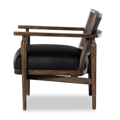 Zayden 30" Top Grain Leather Accent Chair - Cane + Black