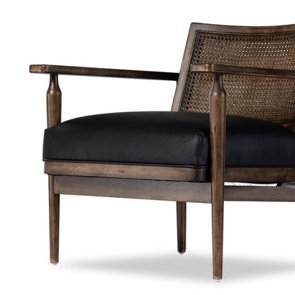 Zayden 30" Top Grain Leather Accent Chair - Cane + Black