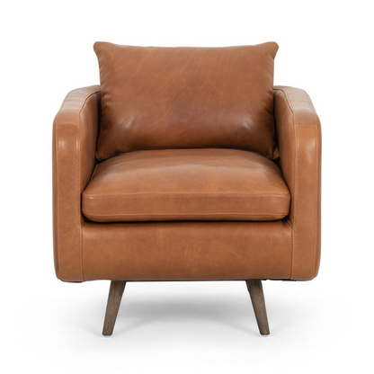 Kayte 28" Top Grain Leather Swivel Chair - Tobacco