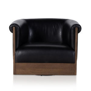 Cassius 38" Top Grain Leather Swivel Chair - Heirloom Black