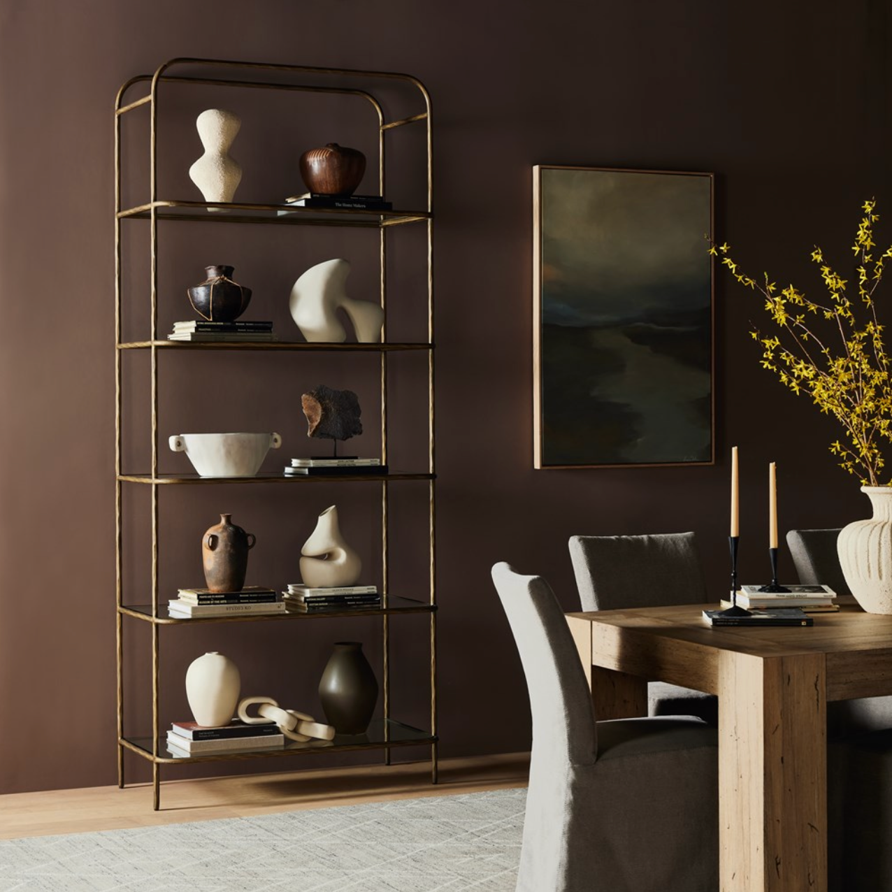 Sasha 42" Bookcase - Hammered Aged Brass