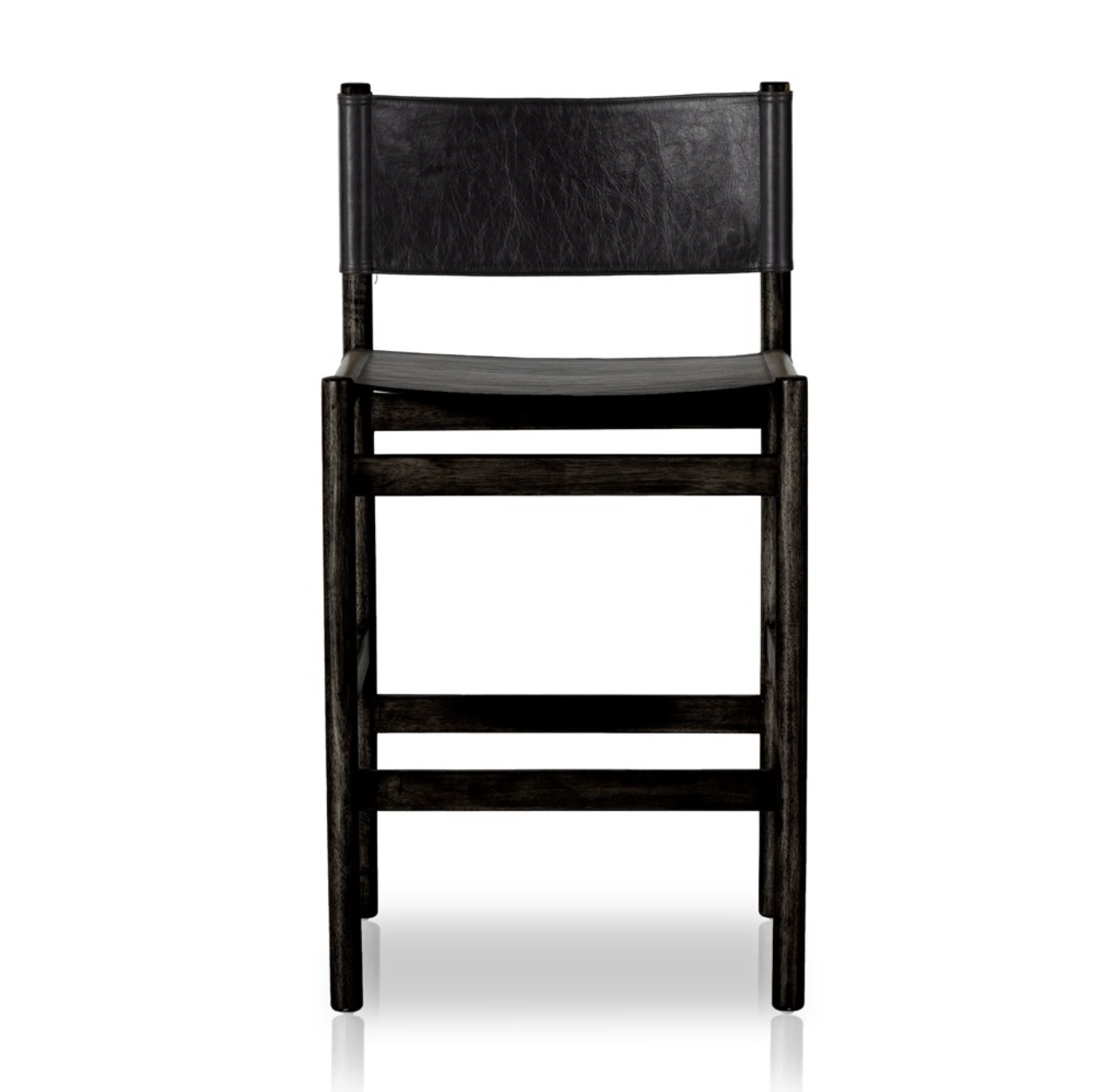 Zander 24" Top Grain Leather Barstool - Black Charcoal Parawood
