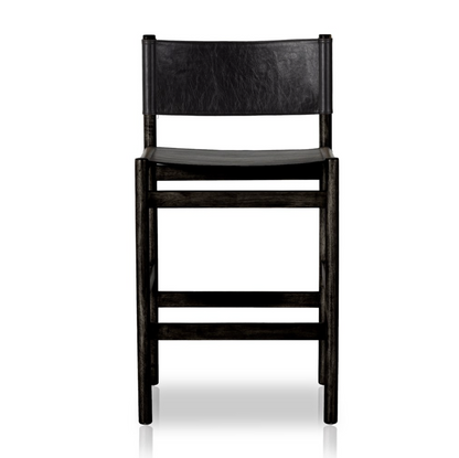 Zander 24" Top Grain Leather Barstool - Black Charcoal Parawood