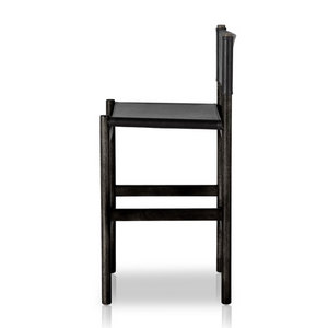 Zander 24" Top Grain Leather Barstool - Black Charcoal Parawood