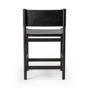 Zander 24" Top Grain Leather Barstool - Black Charcoal Parawood