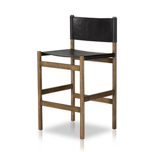 Zander 24" Top Grain Leather Barstool - Sonoma Black W/ Solid Parawood
