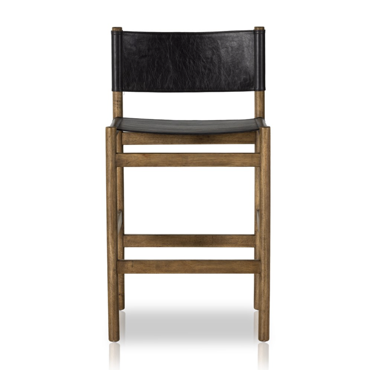 Zander 24" Top Grain Leather Barstool - Sonoma Black W/ Solid Parawood