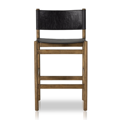 Zander 24" Top Grain Leather Barstool - Sonoma Black W/ Solid Parawood