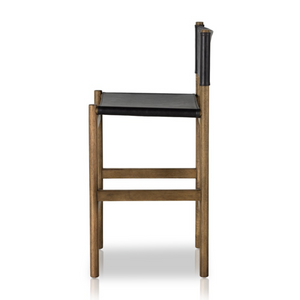 Zander 24" Top Grain Leather Barstool - Sonoma Black W/ Solid Parawood