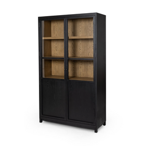 Kadence 47" Oak + Glass Door Cabinet- Matte Black + Oak