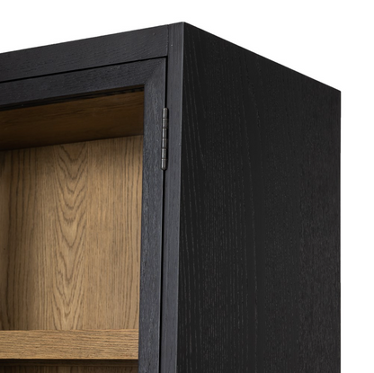 Kadence 47" Oak + Glass Door Cabinet- Matte Black + Oak