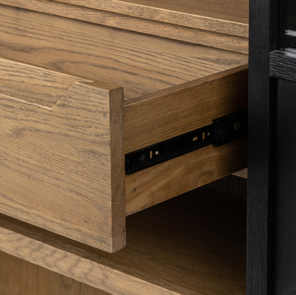 Kadence 47" Oak + Glass Door Cabinet- Matte Black + Oak