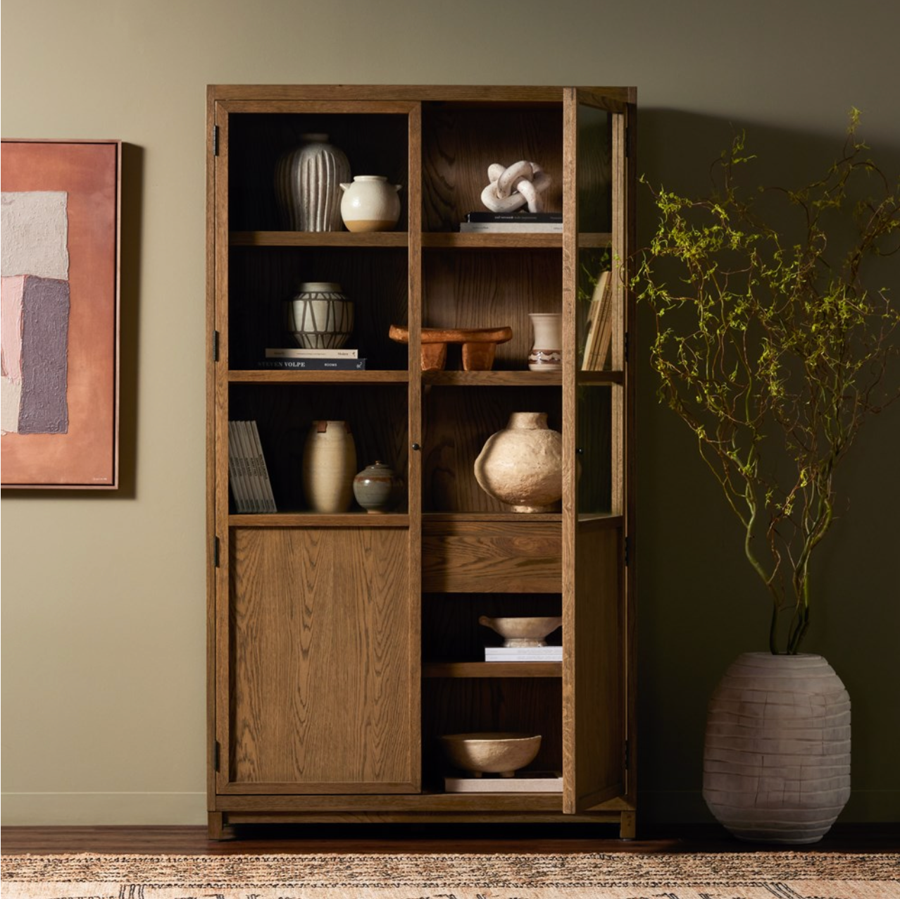 Kadence 47" Oak + Glass Door Cabinet - Drifted Oak