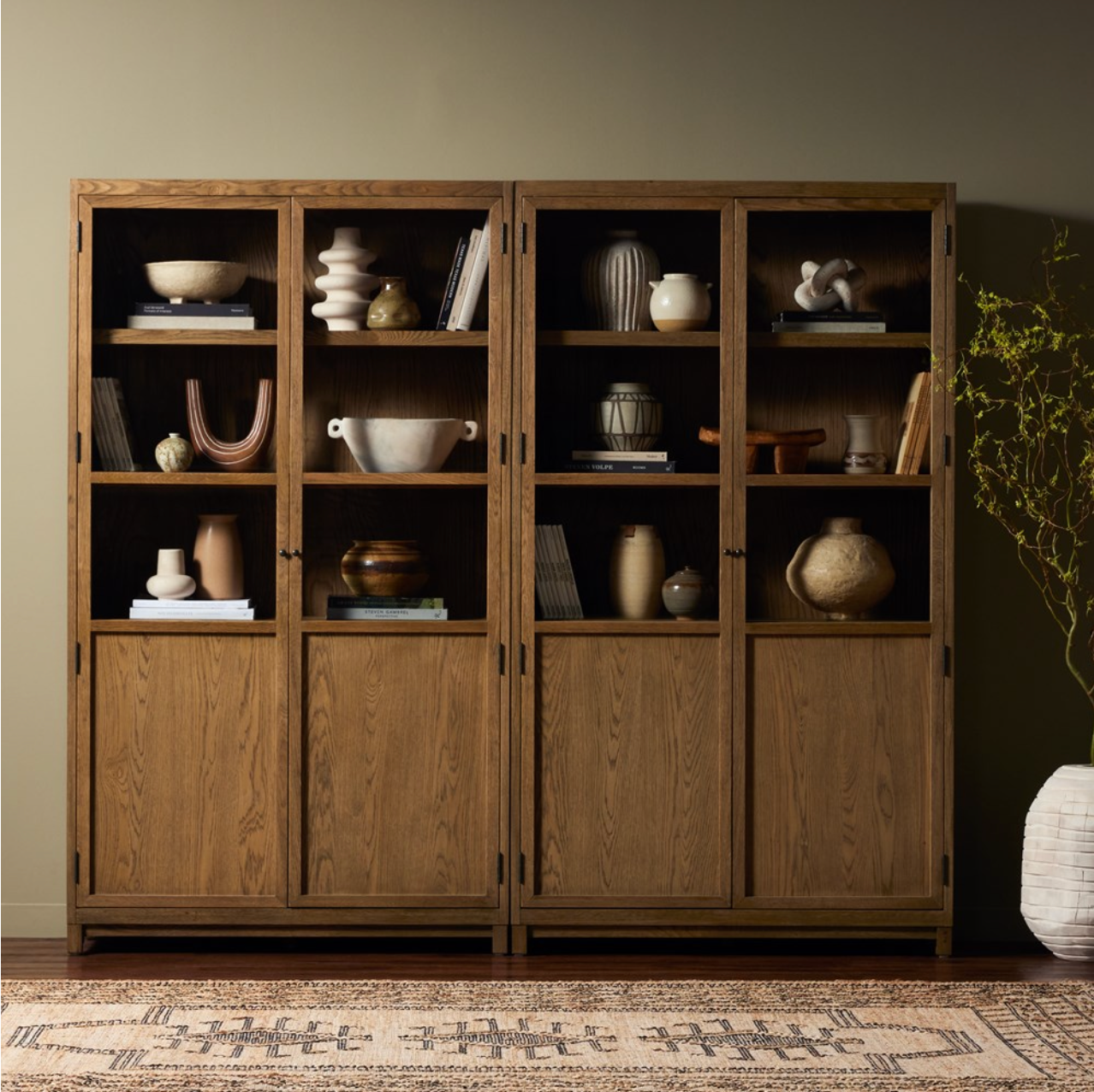 Kadence 94" Panel and Glass Door Double Cabinet - Drifted Oak