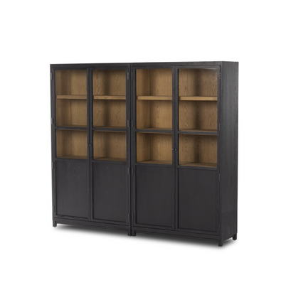 Kadence 95" Oak + Glass Door Double Cabinet - Matte Black + Oak