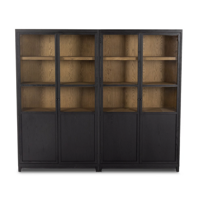Kadence 95" Oak + Glass Door Double Cabinet - Matte Black + Oak